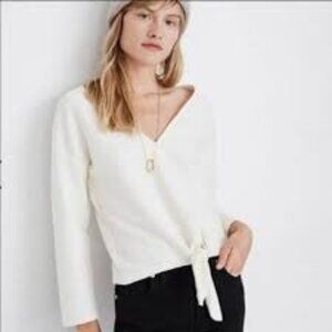 Madewell Texture & Thread Women's Long Sleeve V Neckline Pullover Top Cream Sz M